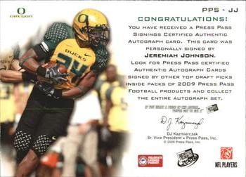 2009 Press Pass - Press Pass Signings Silver #PPS-JJ Jeremiah Johnson Back
