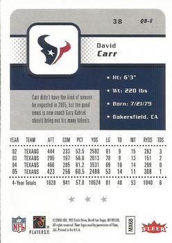 2006 Fleer #38 David Carr Back