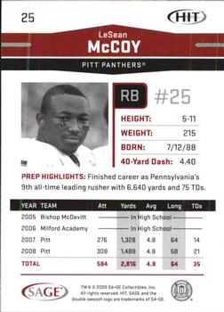 2009 SAGE HIT - Glossy #25 LeSean McCoy Back