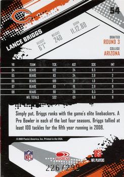 2009 Score - Scorecard #54 Lance Briggs  Back