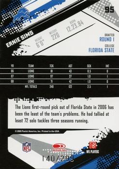 2009 Score - Scorecard #95 Ernie Sims  Back