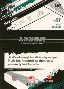 2009 Score Inscriptions - Autographs Gold Zone #157 Jake Long Back