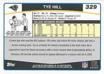 2006 Topps #329 Tye Hill Back