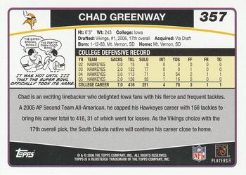 2006 Topps #357 Chad Greenway Back