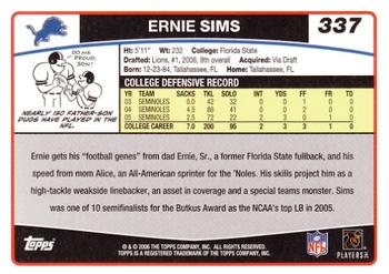 2006 Topps #337 Ernie Sims Back