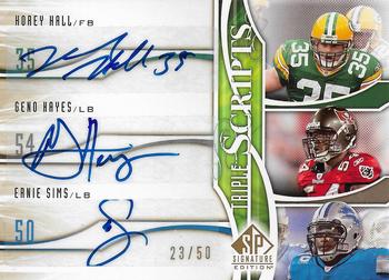 2009 SP Signature - Triple Scripts #TR-SHH Geno Hayes / Korey Hall / Ernie Sims Front