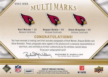 2009 SP Threads - Multi Marks Triple #MM3-WBB Kurt Warner / Anquan Boldin / Steve Breaston Back