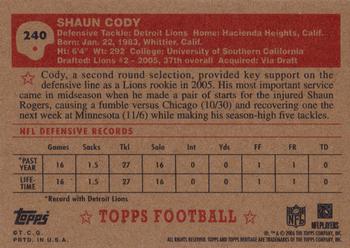 2006 Topps Heritage #240 Shaun Cody Back