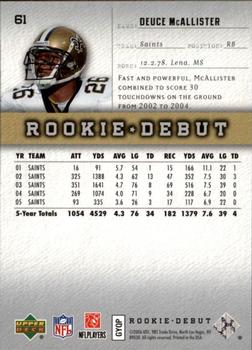 2006 Upper Deck Rookie Debut #61 Deuce McAllister Back