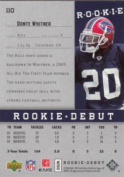 2006 Upper Deck Rookie Debut #110 Donte Whitner Back