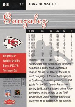 2006 Ultra #98 Tony Gonzalez Back