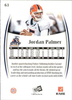 2007 Press Pass Legends #63 Jordan Palmer Back