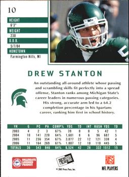 2007 Press Pass SE #10 Drew Stanton Back