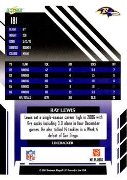 2007 Score Select #181 Ray Lewis Back