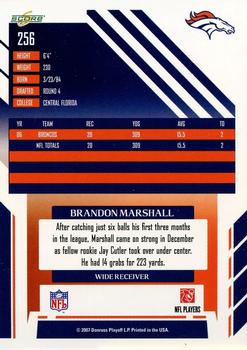 2007 Score Select #256 Brandon Marshall Back