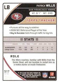 2007 Topps Total #517 Patrick Willis Back