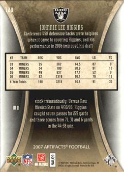 2007 Upper Deck Artifacts #128 Johnnie Lee Higgins Back