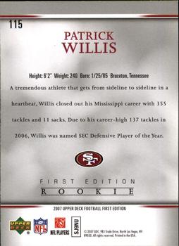 2007 Upper Deck First Edition #115 Patrick Willis Back
