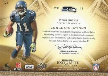 2009 Upper Deck Exquisite Collection - Rookie Silver Holofoil #121 Deon Butler Back