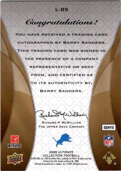 2009 Upper Deck Ultimate Collection - Ultimate Legendary Signatures #L-BS Barry Sanders Back