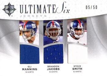 2009 Upper Deck Ultimate Collection - Ultimate Six Jerseys #6J-28 Hakeem Nicks / Steve Smith / Ramses Barden / Brandon Jacobs / Rhett Bomar / Eli Manning Front