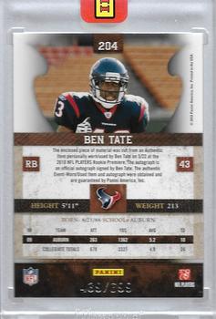 2010 Panini Plates & Patches #204 Ben Tate  Back