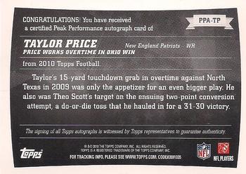2010 Topps - Peak Performance Autographs #PPA-TP Taylor Price  Back
