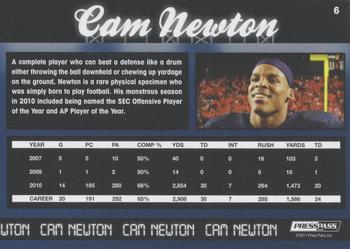 2011 Press Pass #6 Cam Newton Back