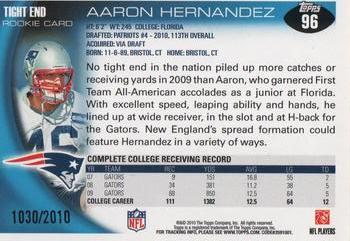 2010 Topps - Gold #96 Aaron Hernandez Back