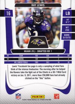 2011 Panini Prestige #16 Ray Lewis Back