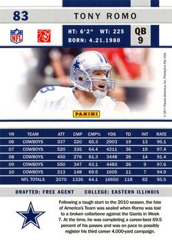 2011 Score #83 Tony Romo Back