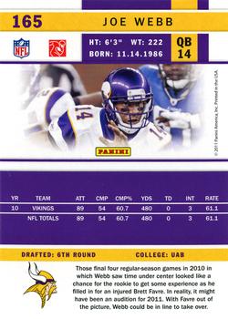 2011 Score #165 Joe Webb Back