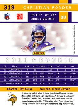 2011 Score #319 Christian Ponder Back