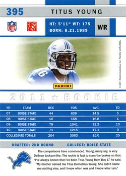 2011 Score #395 Titus Young Back
