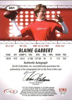 2011 SAGE HIT - Autographs Gold #61 Blaine Gabbert Back