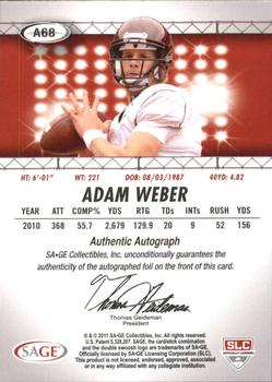 2011 SAGE HIT - Autographs Silver #A68 Adam Weber Back