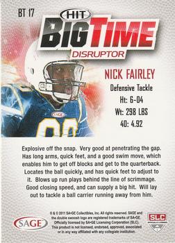 2011 SAGE HIT - Big Time #BT17 Nick Fairley Back