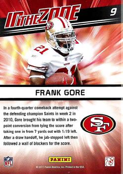 2011 Score - In the Zone Glossy #9 Frank Gore Back