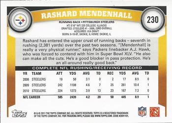 2011 Topps #230 Rashard Mendenhall Back