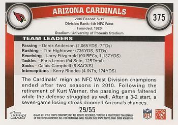 2011 Topps - Black #375 Arizona Cardinals Back