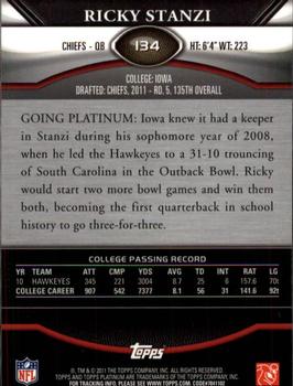 2011 Topps Platinum #134 Ricky Stanzi Back