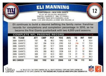 2011 Topps Chrome #12 Eli Manning Back