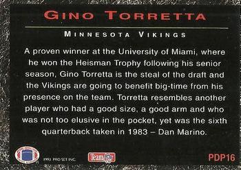 1993 Pro Set Power - Draft Picks #PDP16 Gino Torretta Back