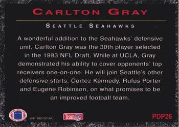 1993 Pro Set Power - Draft Picks Gold #PDP26 Carlton Gray Back