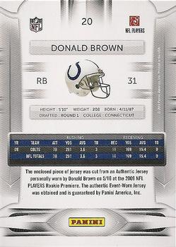 2010 Panini Prestige - Rookie Review Materials #20 Donald Brown  Back
