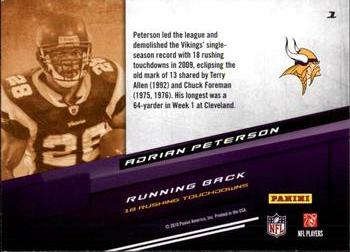 2010 Panini Prestige - Touchdown Sensations #1 Adrian Peterson  Back