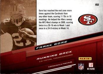 2010 Panini Prestige - Touchdown Sensations #5 Frank Gore  Back