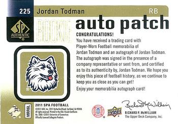 2011 SP Authentic #225 Jordan Todman Back