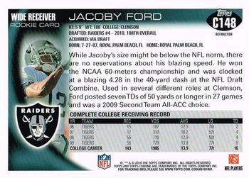 2010 Topps Chrome - Xfractors #C148 Jacoby Ford  Back