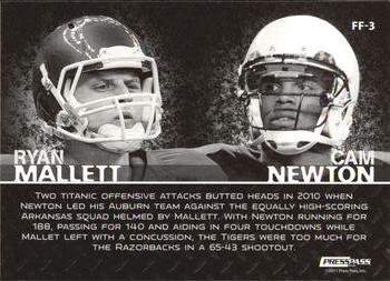 2011 Press Pass - Face to Face #FF-3 Cam Newton / Ryan Mallett Back